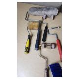 Lot of Painting and Cleaning Tools including Brushes and Rollers