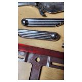 Harley Davidson and Other Motorcycle Parts Set including Sportster Seat, Backrest, and Various Accessories