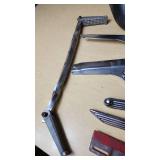 Harley Davidson and Other Motorcycle Parts Set including Sportster Seat, Backrest, and Various Accessories