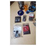 Assorted Automotive Parts with Edelbrock Pump and Accessories including PressureRiser Model and Prestone Flush 