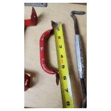 Lot of Hardware Items including Keyed T-Handle Lock, Hook & Plate Latch, and Metal Brackets