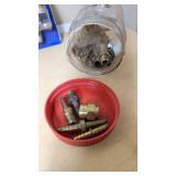 Various Brands Plumbing and Air Tool Accessories including Drill Master Drill Water Pumps, Merlin Pressure Gauge, and Apache Air Hose Lot