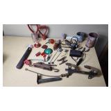 Assorted Vintage and Mechanical Items including Automotive Lights, Recoton CD324 Adapter, and Tools