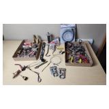 Assorted Tools and Hardware Lot including 5ft Standard Control Cable, Hooks, and Clamps