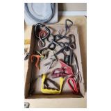 Assorted Tools and Hardware Lot including 5ft Standard Control Cable, Hooks, and Clamps