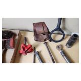 Lot of Industrial Hardware and Tools including Brushes, Bolts, and Chains