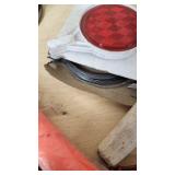 Assorted Hardware and Tools including Shelf Brackets, Wooden Dowels, and Cable Spool