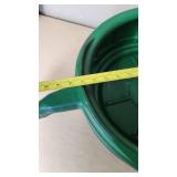 Green oil drain pan and black oil storage container