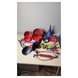 Lot of Plastic and Metal Funnels and Spouts with Flexible Hose Attachments