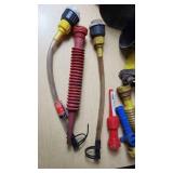 Lot of Plastic and Metal Funnels and Spouts with Flexible Hose Attachments