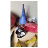 Lot of Plastic and Metal Funnels and Spouts with Flexible Hose Attachments