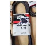 Lot of Automotive Drive Belts Including Gates, Motorcraft, and Carquest including PowerRated 6838, Hi-Power II A34 and A106, and Micro-V K060950