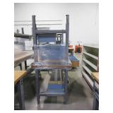 METAL, ADJUSTABLE HEIGHT, U-LINE PACKING TABLES AND WOODEN HUTCH