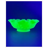 Vintage Fenton "Persian Medallion" Lime Sherbet Satin Bowl (Uranium Glass)