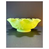 Vintage Fenton "Persian Medallion" Lime Sherbet Satin Bowl (Uranium Glass)