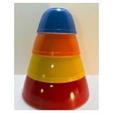 ULTRA RARE Vintage Pyrex "Reverse Primary" Nesting Mixing Bowl Set (4-Pc)  Red, Yellow, Orange, Blue Collector