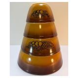 VINTAGE Pyrex "OLD ORCHARD" Complete Set of 4 Nesting Mixing Bowls | 401, 402, 403, 404. Highly sought after.
