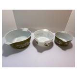 Vintage Pyrex "Crazy Daisy" Spring Blossom Green 3-Piece Casserole Dish Set (Model #473, 474-B, 475)