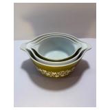 Vintage Pyrex "Crazy Daisy" Spring Blossom Green 3-Piece Casserole Dish Set (Model #473, 474-B, 475)