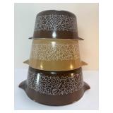 VINTAGE Pyrex Woodland Nesting Casserole Dishes (Set of 3) — Brown & Tan Floral Pattern 1970s