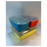 Vintage PYREX Primary Colors Refrigerator Dish Set (4 Pieces w/ Lids) – Red, Blue, Yellow