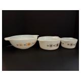 Vtg PYREX Mixed Set "Town & Country" Mixing & Casserole Bowls (3 PC) 400 & 700 Series MCM