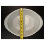 Vintage Jeannette Glasbake "Green Daisy" Milk Glass Oval Casserole Dishes (Set of 2) w/ Lids MCM