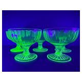 Vintage Uranium Green Depression Glass Sherbet Cups - Set of 5 - Glows Bright Neon Green Under UV Light