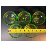 Vintage Uranium Green Depression Glass Sherbet Cups - Set of 5 - Glows Bright Neon Green Under UV Light