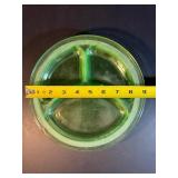 Vintage Green Uranium Vaseline Glass 4-Piece Set: 3 Divided Grill Plates & Matching Cup - Glows Bright Under UV Light (Depression Era)