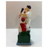 VINTAGE Cast Iron Mechanical Coin Bank "Hometown Battery" Baseball Pitcher Batter (Works Great!)