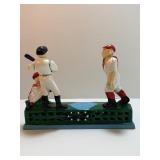 VINTAGE Cast Iron Mechanical Coin Bank "Hometown Battery" Baseball Pitcher Batter (Works Great!)