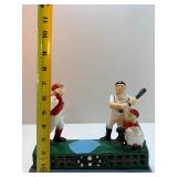 VINTAGE Cast Iron Mechanical Coin Bank "Hometown Battery" Baseball Pitcher Batter (Works Great!)
