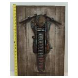 Rustic Industrial 3D Metal Motorcycle Sculpture Wall Art on Wood Plaque | Man Cave Decor.