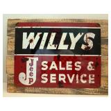 Willys Jeep Sales & Service Reproduction Metal Sign on Distressed Wood Mount - Rustic Decor