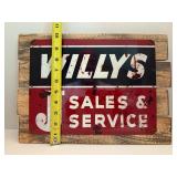 Willys Jeep Sales & Service Reproduction Metal Sign on Distressed Wood Mount - Rustic Decor