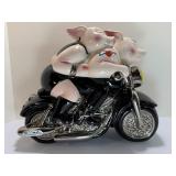 Vintage 1999 Clay Art "Biker Hogs" Pigs on Motorcycle Ceramic Cookie Jar