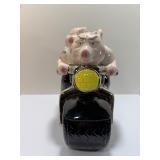 Vintage 1999 Clay Art "Biker Hogs" Pigs on Motorcycle Ceramic Cookie Jar