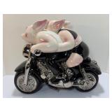 Vintage 1999 Clay Art "Biker Hogs" Pigs on Motorcycle Ceramic Cookie Jar