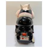 Vintage 1999 Clay Art "Biker Hogs" Pigs on Motorcycle Ceramic Cookie Jar