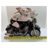 Vintage 1999 Clay Art "Biker Hogs" Pigs on Motorcycle Ceramic Cookie Jar