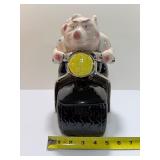 Vintage 1999 Clay Art "Biker Hogs" Pigs on Motorcycle Ceramic Cookie Jar