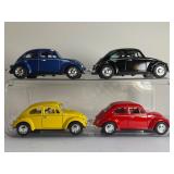 LOT of 4 KiNSMART 1967 Volkswagen Classic Beetle 1:32 Diecast Cars VW Bug RED BLUE YELLOW BLACK