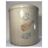 Antique Red Wing 3-Gallon Union Stoneware Crock w/ Bold Red Wing & Blue Oval Stamp