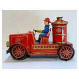 Vintage Modern Toys Japan Tin Litho Friction F.D. No. 1 Fire Engine Truck w/ Fireman Figure (c. 1950s)