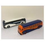 RARE Pair Corgi Classics 1:50 Diecast Buses: Lionel City Yellow Coach 743 (#53904) & Greyhound Lines (#98462)