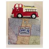 RARE Vintage AMC NY NY Earthenware Fire Truck Cookie Jar w/ Original Map Box