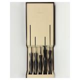 VINTAGE CUTCO 5-Pc Knife Set with Original Brown Plastic Wall Mount/Drawer Holder - DAMAGED HOLDER