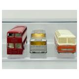 Vintage Matchbox Lesney 1-75 Series Diecast Bus Lot: #66 Greyhound, #68 Mercedes, #74 Daimler (Esso Extra Petrol)