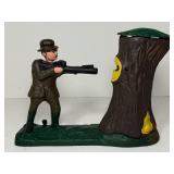 Vintage Style Cast Iron Mechanical Coin Bank "Teddy and the Bear" Hunter Shooting Scene
